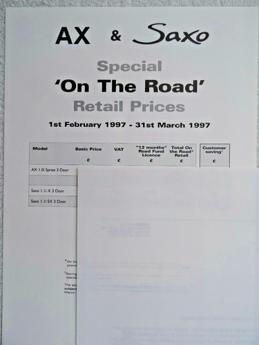 Citroen price list 1997 ax - uk,