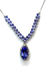 Sterling Silver Tanzanite & Small Diamonds Necklace