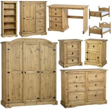 MEXICAN PINE CORONA BEDROOM FURNITURE, CHESTS BEDS ROBES 