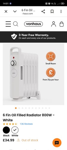 Vonhaus oil filled radiator - vonhaus,