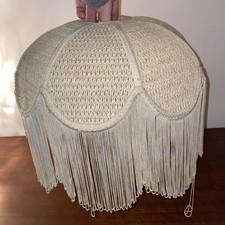Original Vintage Wicker & Macramé Style Lampshade – Cream Tassel Fringe