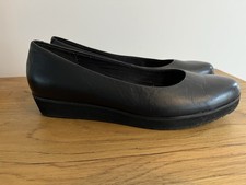 CLARKS SOMERSET BLACK LEATHER FLAT WEDGE BALLET PUMP SHOES 6.5