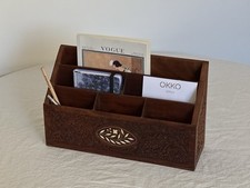 Large Vintage Wooden Letter Holder Rack with Shell Inlay Desk Office Organiser