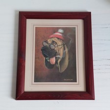 Mike Jackson Basset Hound Print Dog Smoking Hat Glasses Art Print Kitch WEAR