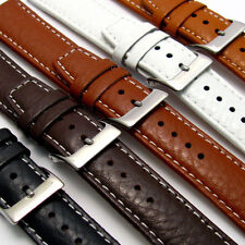 Padded Buffalo Grain Leather Watch Strap 22mm 20mm 18mm Contrast Stitching C026