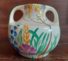 Art Deco Wade Heath Two Handled Vase, hand painted flowers