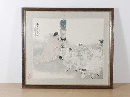 Asian ink style shepherd - asian, sheep