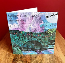 Hebden Bridge Packhorse Bridge Christmas card. Pen Drawing on Map Yorkshire