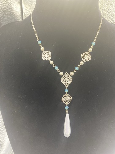 Necklace drop silver tone - necklace,