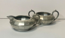 Vintage Milk Jug & Sugar Bowl - Pewter - Art Deco 1930s - English Civic Hammered