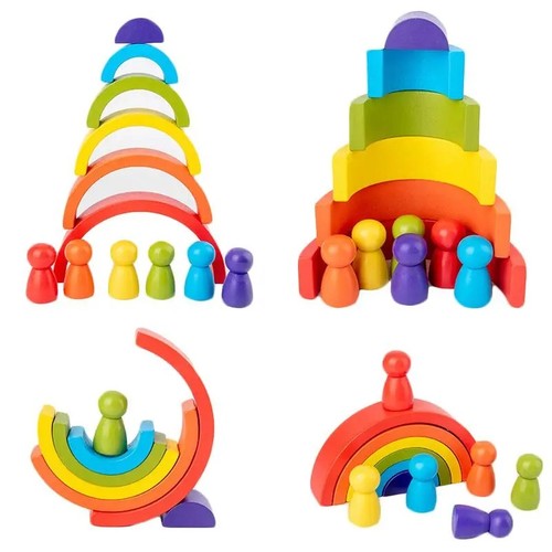 Wooden rainbow stacking toy - wooden,