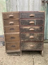 Antique Apothecary Bank of Drawers, Collectors Cabinet, Industrial