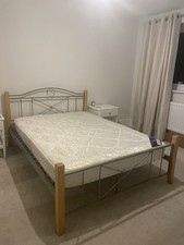 Metal Frame Double Bed with Headboard and Mattress