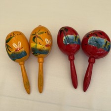 2 x pair  Maracas Shaker - Handmade Hand Painted Vintage - Made in Mexico