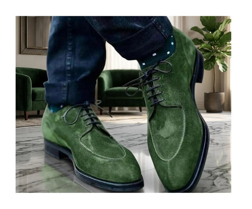 Men green suede derby dress - men's,