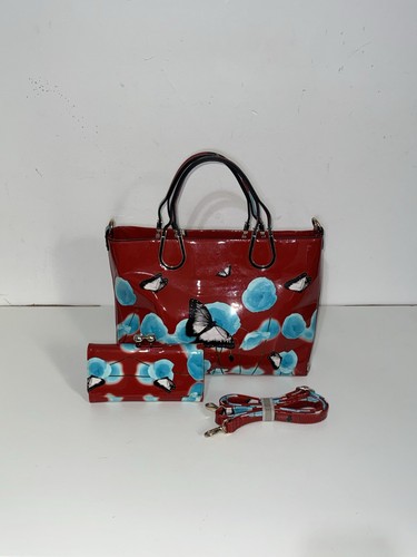 Red butterfly print handbag