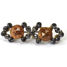 Antique Vauxhall glass / French Jet mourning lace pin brooch