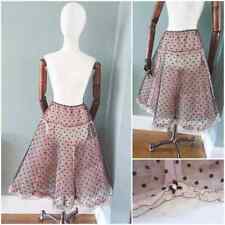 Vintage Net Petticoat 1950s Pale Pink Black Flock Nylon Lace Frill Layered Sheer