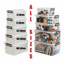 Clear Plastic Storage Boxes with Clip Lids Home Office Heavy Duty Stackable Box
