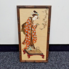 Maw & Co Tubeline Majolica Framed Wall Plaque Ceramic Tile Geisha Girl Oriental