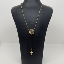 18ct yellow gold Mary rosary bead necklace with mother of purl and 3 colour 18ct