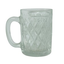 Vintage Half Pint Tankard Glass Mug Criss Cross Crystal Handle France Round