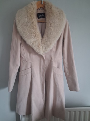 Wallis cream coat with faux - coat,