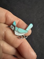 Vintage Signed Tested  Sterling Navajo Turquoise Bird  Brooch