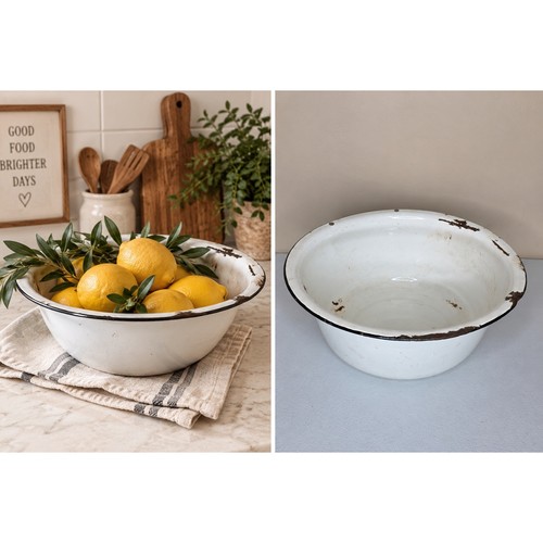 Vintage enamel wash basin bowl - vintage,