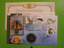 BENHAM COIN COVER POND LIFE  - COIN GREAT CRESTED GREBE BIRD SIGNED CHRIS PACKHA