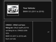  Cruz Roof Bar Fixing Kit (only) to suit BMW X3 (F25) roof rails