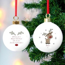 Personalised Reindeer Bauble: Boys or Girls Ceramic Christmas Keepsake 