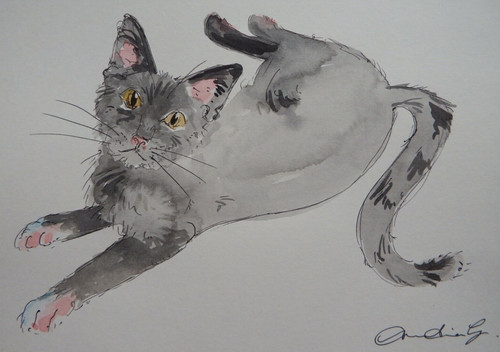 Watercolour painting black cat - watercolour,