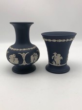 Two Wedgewood Cobalt Blue Jasper Wear posy vases
