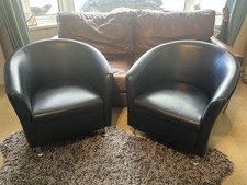Pair Of Black Faux Leather Tub Chairs VG Condition see description for delivery