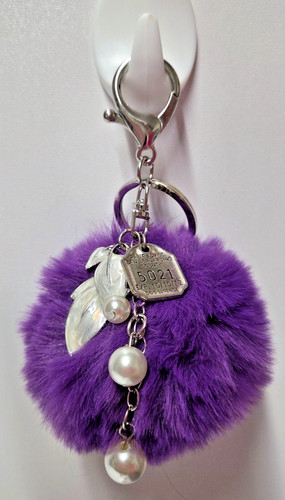 Fluffy pompom keyring handbag - fluffy,