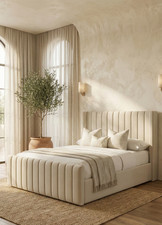 Winged Cream Panel Bed Frame