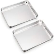 Baking Tray Sheet Stainless Steel Rimmed Pan Baking Easy Clean Large Size Set 2