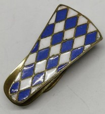 Vtg 1920s 'The Wedge' Blue White Enamel Bronze 28mm Napkin Serviette Clip Holder