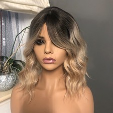 Short Full Wig for Women Wavy Bangs Bob Ombre Blonde Cute Cosplay TxB