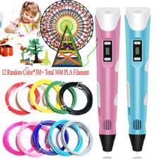Kids 3D Drawing Pen - 12 Color PLA Filament Printer Doodle Pen Set Gift UK