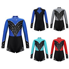 Kids Girls Shiny Long Sleeve Gymnastics Ballet Dance Leotards Jumpsuit Costume