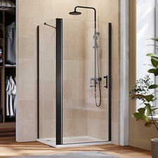 Pivot Shower Door Enclosure Black Frameless Glass Cubicle With Optional Panel