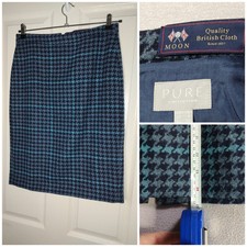 Pure Moon Wool Skirt Shades Of Blue  Houndstooth Pattern Uk 12 Immaculate Cond