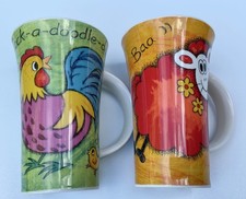 2 x Dunoon Funky Farm Tall Mugs - Jane Brookshaw Chicken Sheep Rooster 15cm