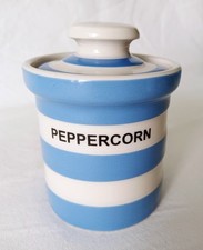 T G Green Cornishware Peppercorn Jar & Lid Blue White Stripe Original Tableware