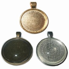25mm TRAY ROUND SILVER BRONZE COPPER GOLD CABOCHON PENDANT SETTINGS + GLASS C33