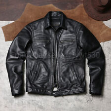 Men's Biker Jacket Batik Goatskin Vintage Lapel Genuine Leather Jacket