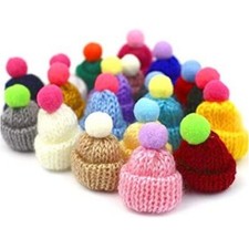10 MINI KNITTED POM POM WOOL