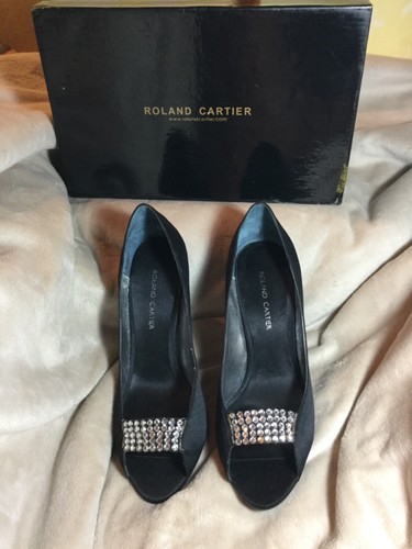 Vintage black satin - shoes, &